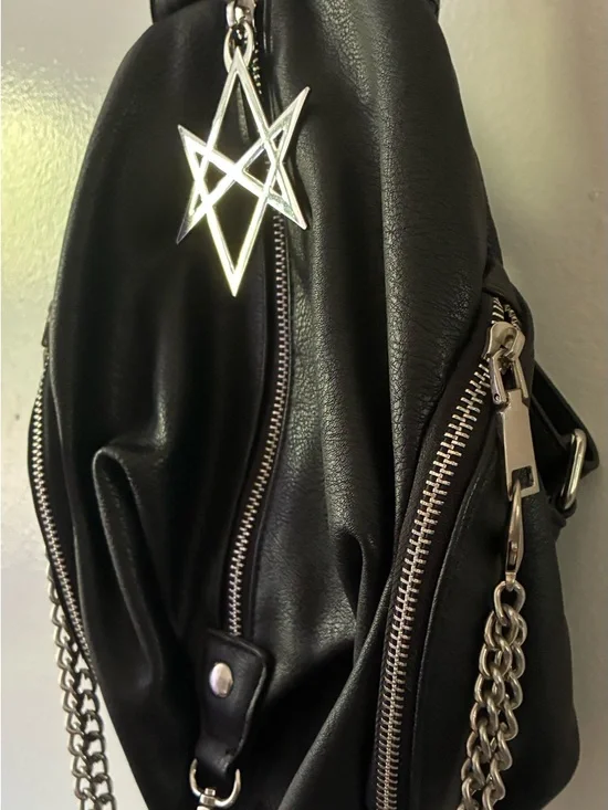 Killstar Black Faux Leather Mini Backpack with Silver Pentagram Charm - Picture 2 of 5